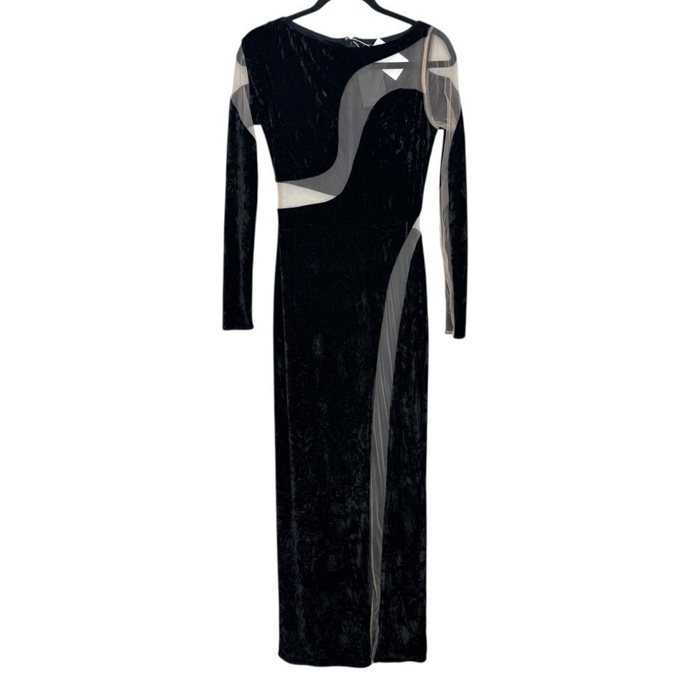 NWD NBD Fareena Velvet and Mesh Inset Maxi Dress Black Size XS - Picture 2 of 8